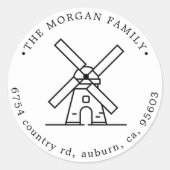 Windmolenillustratie Retouradres Monogram Ronde Sticker (Voorkant)
