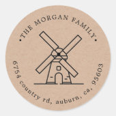 Windmolenillustratie Retouradres Monogram Ronde Sticker (Voorkant)