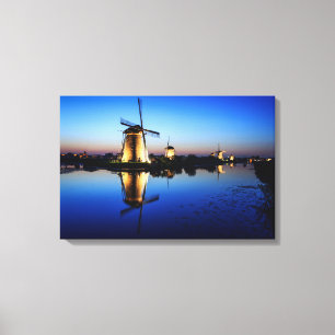 Windmolens bij Blauwe Uur canvasprint Canvas Afdruk
