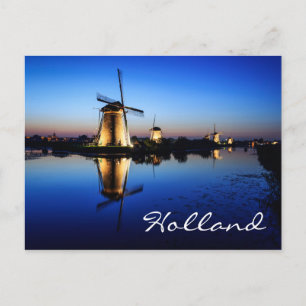 Windmolens bij Blue Hour in Holland, briefkaart te