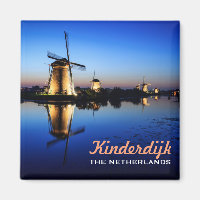 Windmolens bij Blue Hour in Kinderdijk tekstmagnee