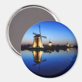 Windmolens bij Blue Hour ronde magneet (Voorkant / Achterkant)