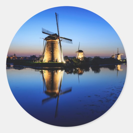 Windmolens bij Blue Hour ronde sticker (Voorkant)