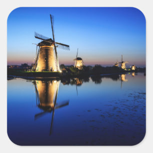 Windmolens bij Blue Hour square sticker