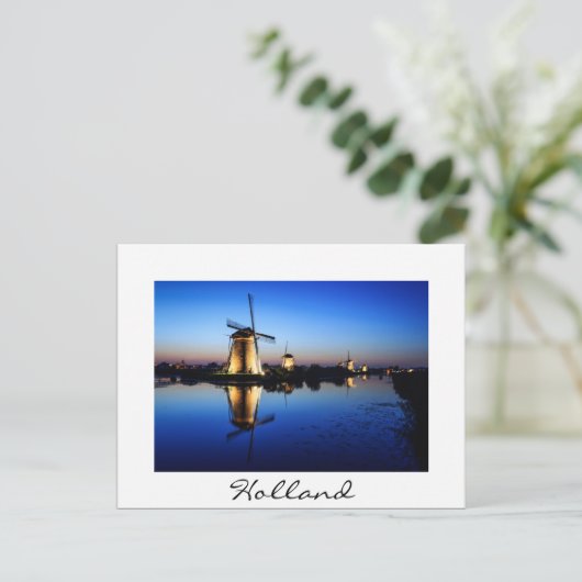 Windmolens bij Blue Hour White text briefkaart (Staand voorkant)