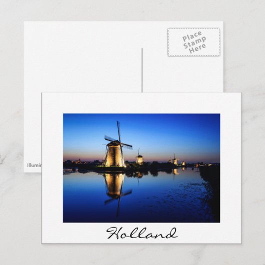 Windmolens bij Blue Hour White text briefkaart (Voorkant / Achterkant)