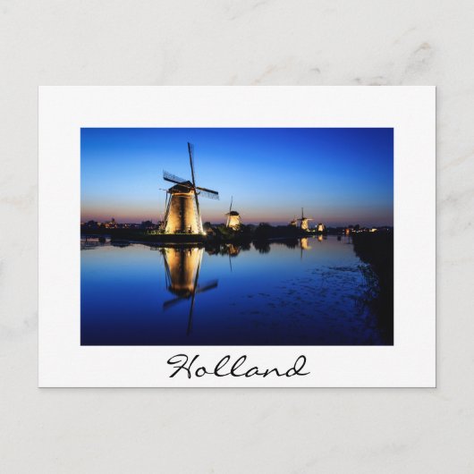 Windmolens bij Blue Hour White text briefkaart (Voorkant)