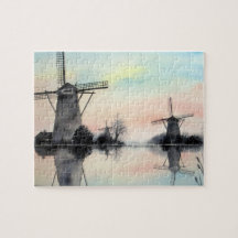 Windmolens bij Dawn Kinderdijk Holland Painting