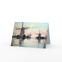 Windmolens bij Dawn Waterverf Landscape Painting