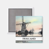 Windmolens bij het ochtendgloren - Waterverf schil Magneet (Voorkant / Achterkant)