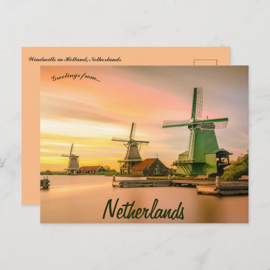 Windmolens bij zonsondergang in Nederland Briefkaart (Voorkant / Achterkant)