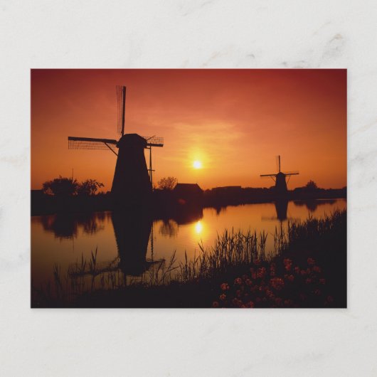 Windmolens bij zonsondergang, Kinderdijk, Nederlan Briefkaart (Voorkant)