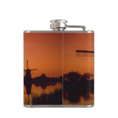 Windmolens bij zonsondergang, Kinderdijk, Nederlan Heupfles (Achterkant)