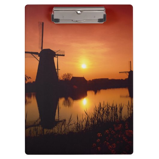 Windmolens bij zonsondergang, Kinderdijk, Nederlan Klembord (Voorkant)
