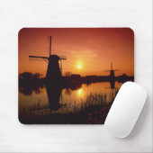 Windmolens bij zonsondergang, Kinderdijk, Nederlan Muismat (Met muis)
