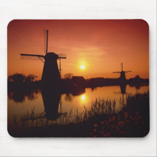 Windmolens bij zonsondergang, Kinderdijk, Nederlan Muismat