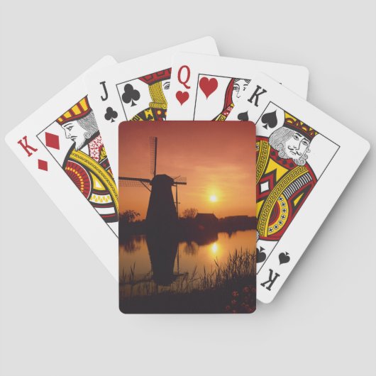Windmolens bij zonsondergang, Kinderdijk, Nederlan Pokerkaarten (Achterkant)