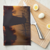 Windmolens bij zonsondergang, Kinderdijk, Nederlan Theedoek (Quarter Fold)