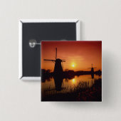Windmolens bij zonsondergang, Kinderdijk, Nederlan Vierkante Button 5,1 Cm (Voorkant /achterkant)