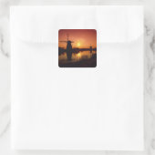 Windmolens bij zonsondergang, Kinderdijk, Nederlan Vierkante Sticker (Tas)