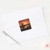 Windmolens bij zonsondergang, Kinderdijk, Nederlan Vierkante Sticker (Envelop)