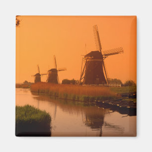Windmolens bij zonsondergang, Leidschendam, Nederl Magneet
