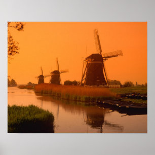 Windmolens bij zonsondergang, Leidschendam, Nederl Poster