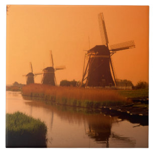 Windmolens bij zonsondergang, Leidschendam, Nederl Tegeltje
