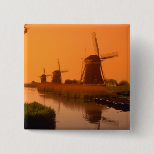 Windmolens bij zonsondergang, Leidschendam, Nederl Vierkante Button 5,1 Cm