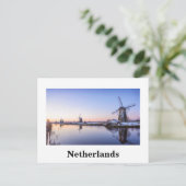 Windmolens bij zonsopgang in Nederland witte-tekst Briefkaart (Staand voorkant)