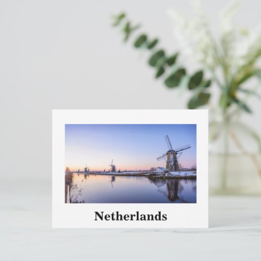 Windmolens bij zonsopgang in Nederland witte-tekst Briefkaart (Staand voorkant)