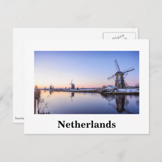 Windmolens bij zonsopgang in Nederland witte-tekst Briefkaart (Voorkant / Achterkant)