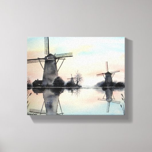 Windmolens bij zonsopgang Waterverf Schilderen Canvas Afdruk (Voorkant)