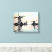 Windmolens bij zonsopgang Waterverf Schilderen Canvas Afdruk (Insitu (Houten vloer))