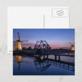 Windmolens en een brug bij zonsondergang briefkaar briefkaart (Voorkant / Achterkant)