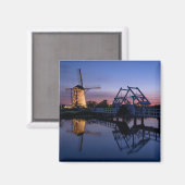 Windmolens en een ophaalbrug bij zonsondergang mag magneet (Voorkant / Achterkant)