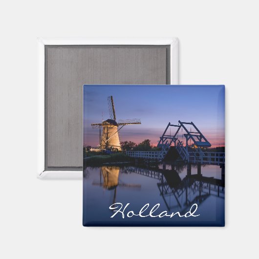 Windmolens en een ophaalbrug bij zonsondergang tek magneet (Voorkant / Achterkant)