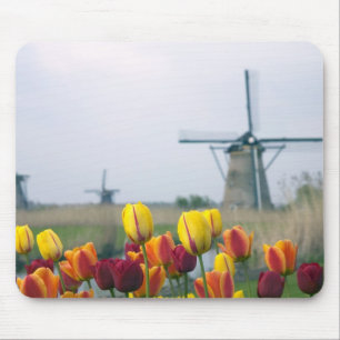 Windmolens en tulpen langs het kanaal in muismat