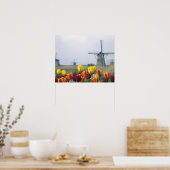Windmolens en tulpen langs het kanaal in poster (Keuken)