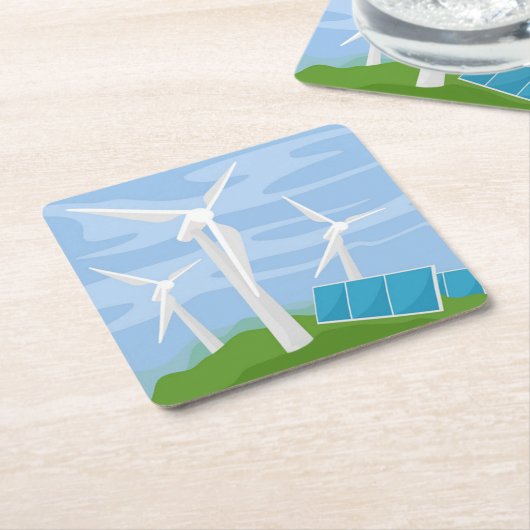Windmolens en zonnecellen kartonnen onderzetters (Schuin)