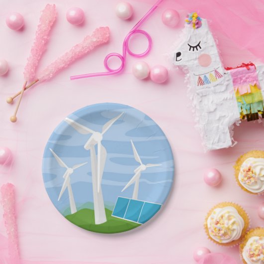 Windmolens en zonnecellen papieren bordje (Feest)