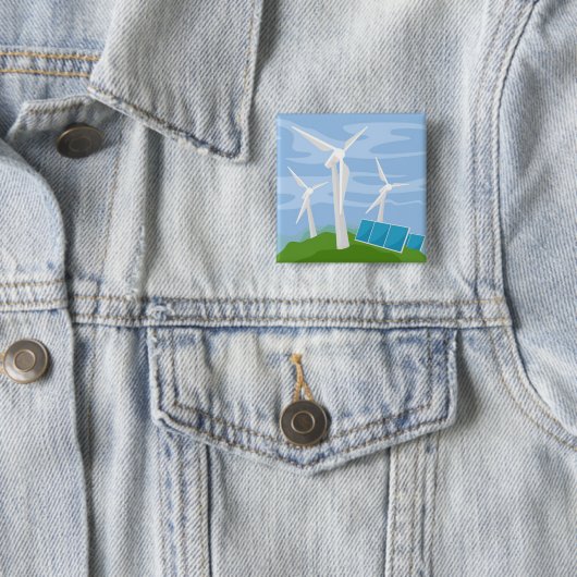 Windmolens en zonnecellen vierkante button 5,1 cm (In situ)