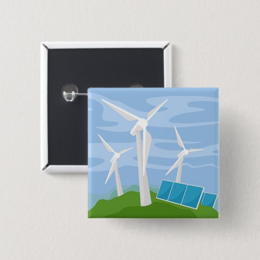 Windmolens en zonnecellen vierkante button 5,1 cm (Voorkant /achterkant)