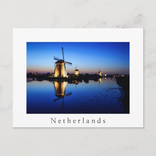 Windmolens in Blue Hour White Netherlands briefkaa Briefkaart (Voorkant)