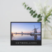 Windmolens in briefkaart met zwarte wintertekst (Staand voorkant)