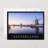 Windmolens in briefkaart met zwarte wintertekst (Voorkant / Achterkant)