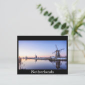 Windmolens in briefkaart met zwarte wintertekst (Staand voorkant)