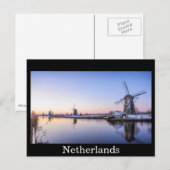 Windmolens in briefkaart met zwarte wintertekst (Voorkant / Achterkant)