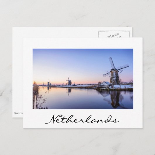 Windmolens in de winter in Holland briefkaart witt (Voorkant / Achterkant)