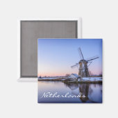 Windmolens in de winter in Nederland tekstmagneet Magneet (Voorkant / Achterkant)